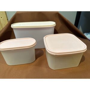 Set Of 3 Tupperware Food Storage Containers Pink Lids